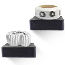 MITREL 5x5 Inch Floating Shelves for Wall,Solid Wood Mini Square Shelf for Small Space,Set of 2 Mounted Wall Shelves,Small Reclaimed Barn Wood Floating Shelves for Room (Classic Black)