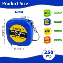 250 llaveros pequeños de cinta métrica de 1 metro/3 pies, medición portátil, mini cinta métrica retráctil para construcción de recuerdos de fiesta de 