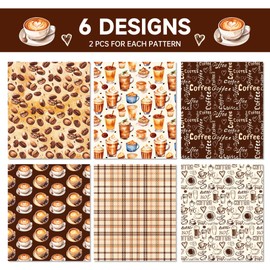 littkeef cliaet Vintage Coffee Pattern Wrapping Paper Set, 12 Sheets Vintage Brown Gift Wrap Paper Coffee Beans Brown Plaids Folded Flat Art Papers for Wedding Birthday Party 20'' x 27''