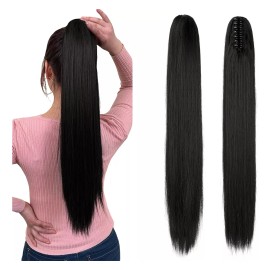 Felendy Extensiones De Cola De Caballo Clip Garra Recta 21 Pulgadas