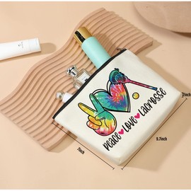 DJHUNG Watercolor Lacrosse Cosmetic Bag Makeup Bag Pouch Lacrosse Gifts for Sport Lovers Coach Friendship Gifts for Women Friends Her Sister Bestie Mom Travelling Camping Beach Birthday