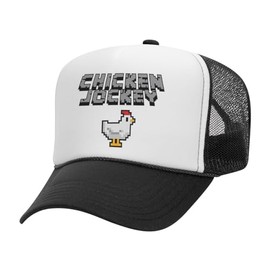 Chicken Jockey Foam Trucker Cap Adjustable Mesh Back Hat White/Black