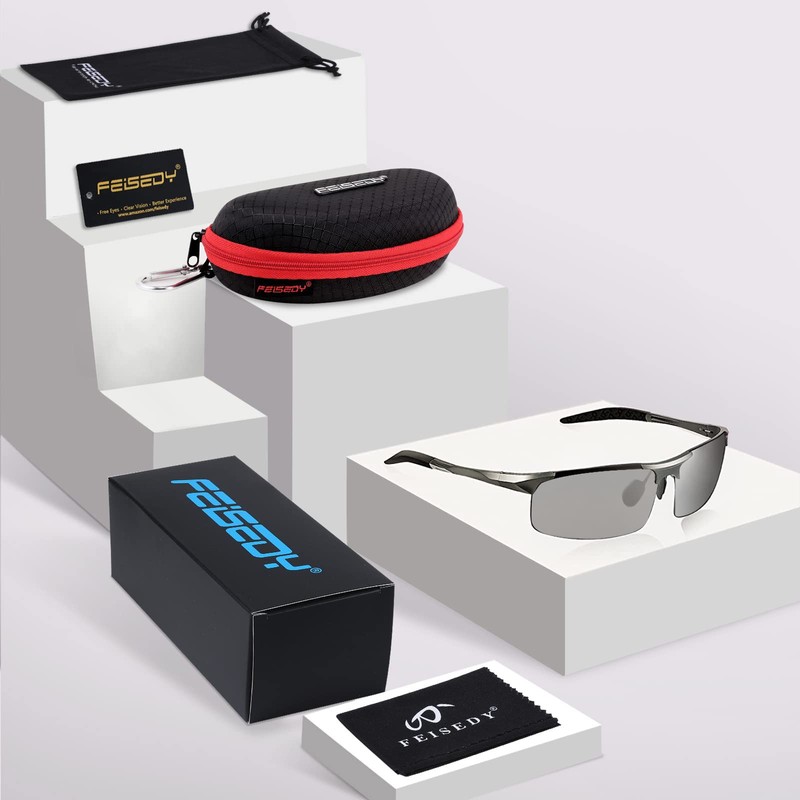 FEISEDY Polarized Photochromic Sunglasses Men UV400 Oval Square Small Alloy