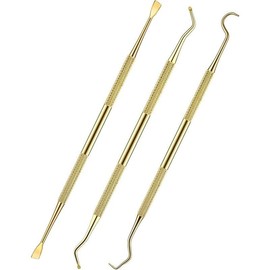 3 Pieces Dog Dental Tooth Scaler Scraper Stainless Double-Headed Tartar Removal Tool for Pet Teeth Cleaning Dogs Cats Rose Gold - Color: Gold