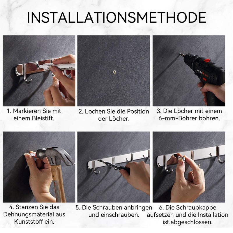 ERBO Stainless Steel Coat Rack with 6 Hooks, Coat Hook