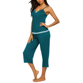 Ekouaer Womens Pajamas Set V-Neck Cami Top and Capris Pants Sleepwear Pjs Set S-XXL