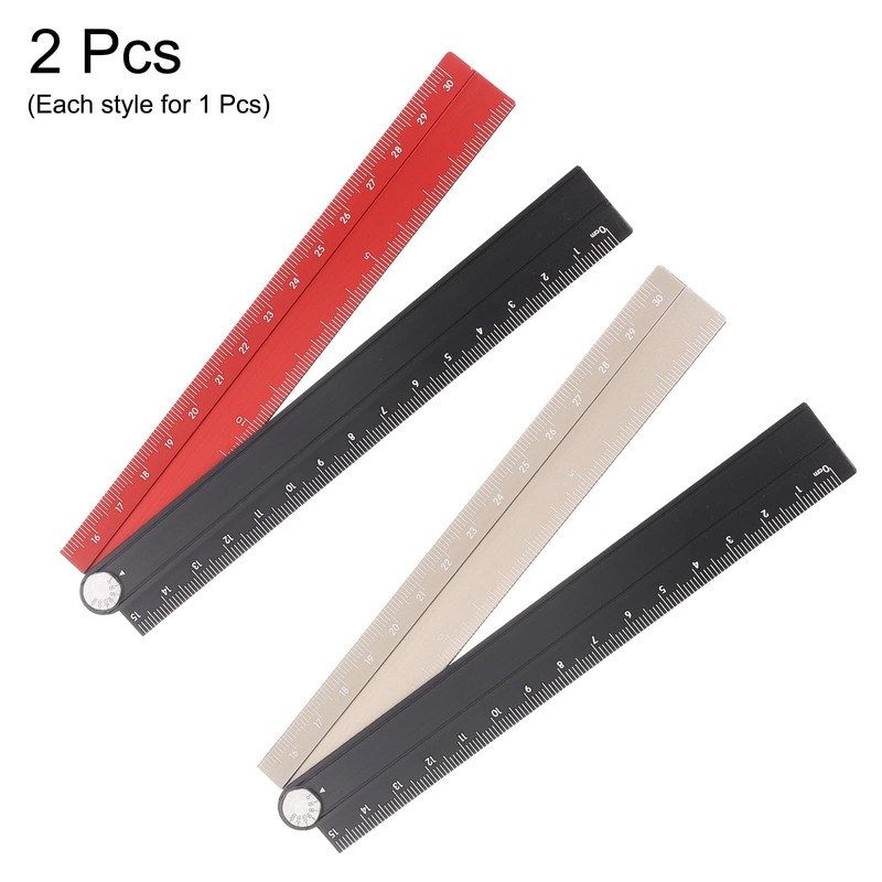 sourcing map 2pcs Folding Straight Ruler 30cm Metric Aluminum Alloy