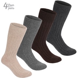 BRUBAKER 4 Pairs Alpaca Wool Socks - Fine Knit Socks for Women and Men - Unisex All Year Socks Thin Knit - Gray and Brown Colors