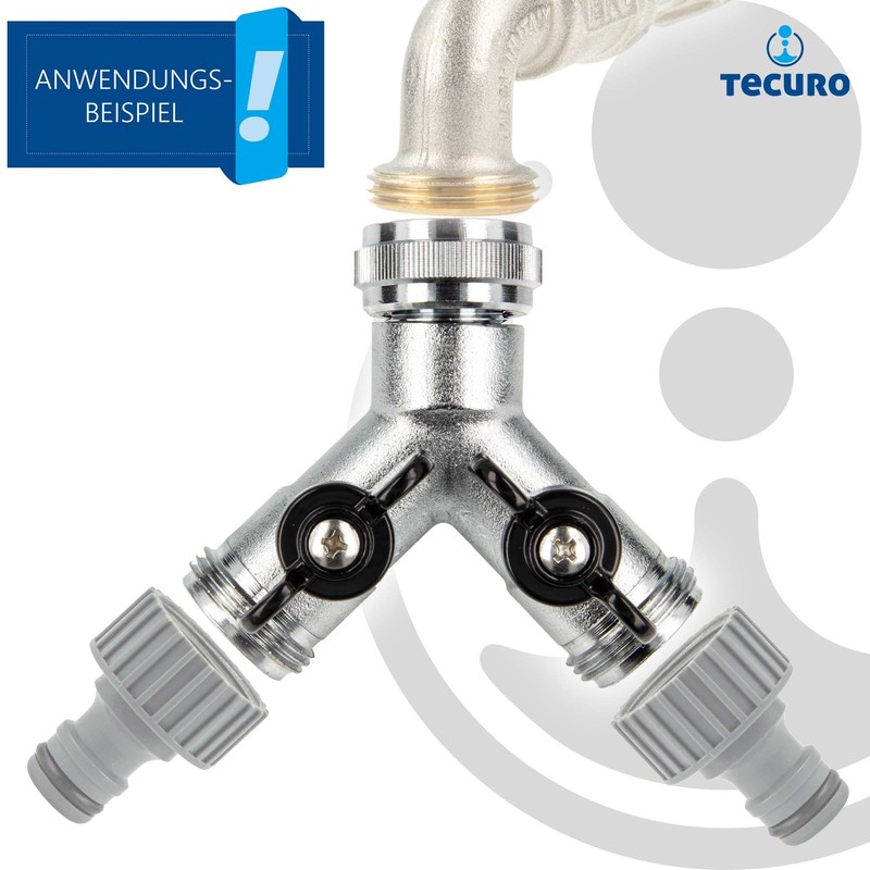 tecuro 2-Way Y-Splitter with Shut-Off Valves for Taps and Valves
