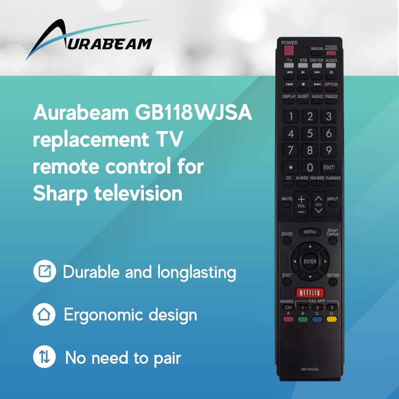 Aurabeam GB118WJSA Replacement TV Remote Control for Sharp Television (RRMCGB118WJSA)