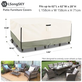LSongSKY Outdoor Furniture Covers Waterproof,600D Heavy Duty Outdoor Dining Table and Chairs General Purpose Furniture Cover,Square Patio Table Covers 62L x 62W x 28H inch Beige