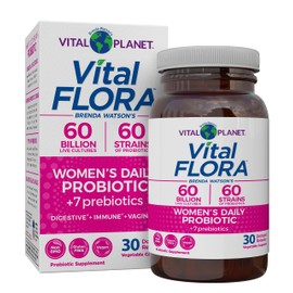 Vital Planet - Vital Flora Women’s Daily Probiotic 60 Billion CFU, 60 Diverse Strains, 7 Organic Prebiotics, Vaginal and Immune Support, Bloating, Digestive Health Probiotics for Women 30 Capsules