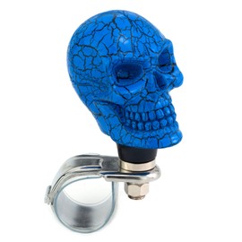 Thruifo Skull Car Grip Knob Steering Wheel Suicide Spinner, Small Teeth Skeleton Style Car Power Handle Knobs Fit Most Manual Automatic Vehicles, Blue Pattern