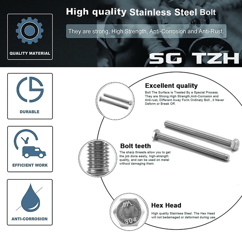 5/16-18 x 1/2" Hex Head Screw Bolt, 20Pcs 18-8 (304)