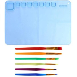 60 * 40cm Multifunctional DIY Silicone Painting Mat Palette Graffiti Drawing Board Mat 6Pcs Paint Brushes Art Brush for Acrylic Watercolor Painting Kits