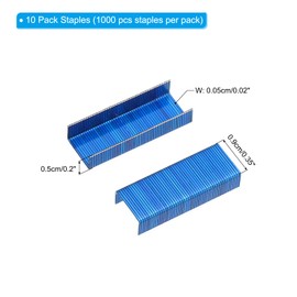 PATIKIL #10 Standard Staples, 10 Pack 10000pcs 3/16" Leg Length Flat Clinch Chisel Point Staples Jam-Free for Desk Stapler Office Desktop Home Supplies, Blue
