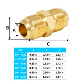 ChillWaves Brass Flare Tube Fittings, 3/8" Male Flare x 3/8" Male Flare Union Gas Adapter Pipe Connector for Propane(6-PACK)