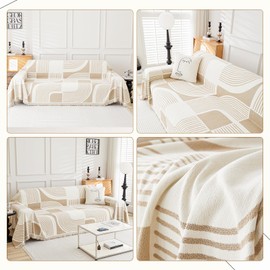 WEYOND Boho Couch Cover Sofa Covers Washable, Chenille Couch Covers for 3 Cushion Couch Sofa Pet Friendly, Bohemian Sofa Slipcovers for Sectional Sofa, Love Seat, 2 3 4 Seater (91" x 118", Khaki)