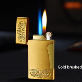 The Vintage Lighter Double Flame Butane Soft Flame & Torch Flame Lighter With Beautiful Flint Wheel - Gold Brushed