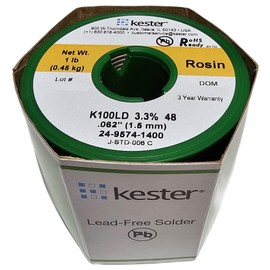 Kester443-858 24-9574-1400 K100Ld Lead-Free Rosin Wire Solder.062" Diameter-Low Cost Alloy