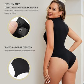 Junlan Shapewear Women's Stand-Up Collar Design Shape Up Bodysuit Sculpting Body Shaper Women's Sleeveless Top Bodysuit Women, black