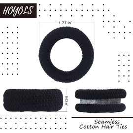 Large Thick Hair Ties, Black Ponytail Holder Seamless Hair Bands Cotton Stretch for Women Mens Hair Ties No Damage Headband 7pcs HOYOLS (Black)