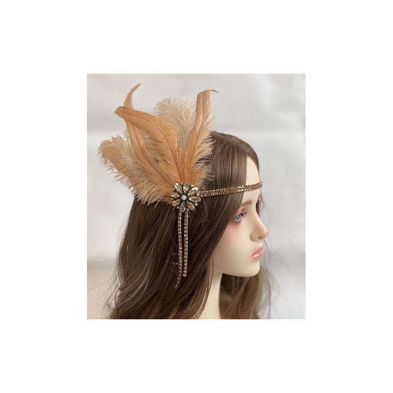 changyexi Champagne Feather headband Flapper Headpiece - Rhinestone Accent 1920s