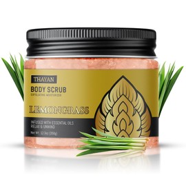 Thayan Himalayan Salt Scrub – Exfoliating Face, Foot & Body Scrub with Jojoba, Grapeseed & Essential Oils – Deep Cleansing, Collagen-Boosting, Cellulite Treatment & Skin Toning - Lemongrass