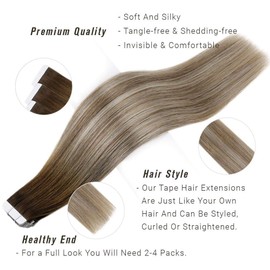Fshine Blonde Tape In Ombre Hair Extension 20 Pcs Pu Hair Glue In Extensions Color 3 Fading To 6 And 22 Double Sided Tape Hair Extensions Human Hair 50 Gram