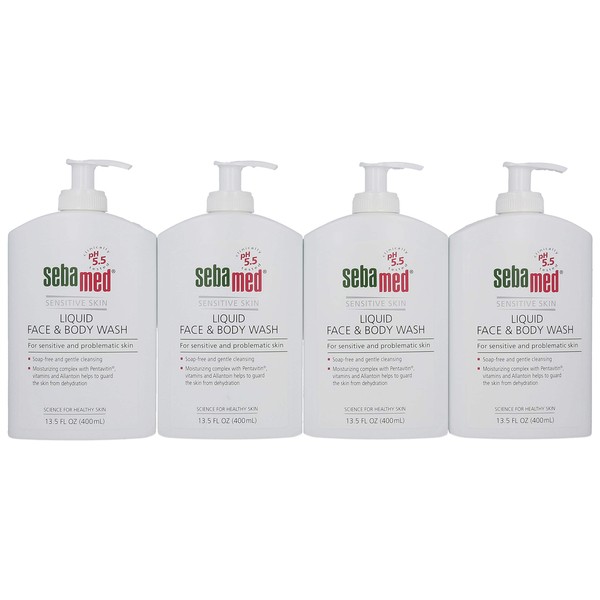 Sebamed Liquid Face & Body Wash Ultra Mild and Gentle Hydrating Cleanser for Normal to Sensitive Skin 13.5 Fluid Ounces (Pack of 4)
