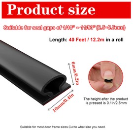 40Feet Weather Stripping Door Seal Strip, Self-Adhesive D-Shape Door Weather Stripping for Door Frame, Soundproof Weatherstripping Soundproofing for Door Windows Insulation (Black)