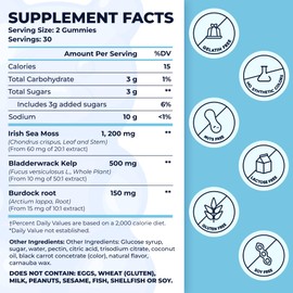 TrueSeaMoss Irish Sea Moss Gummies with Burdock Root & Bladderwrack - Vegan Seamoss Supplement for Women, Men & Kids, Non-GMO, 60 Sea Moss Gummies