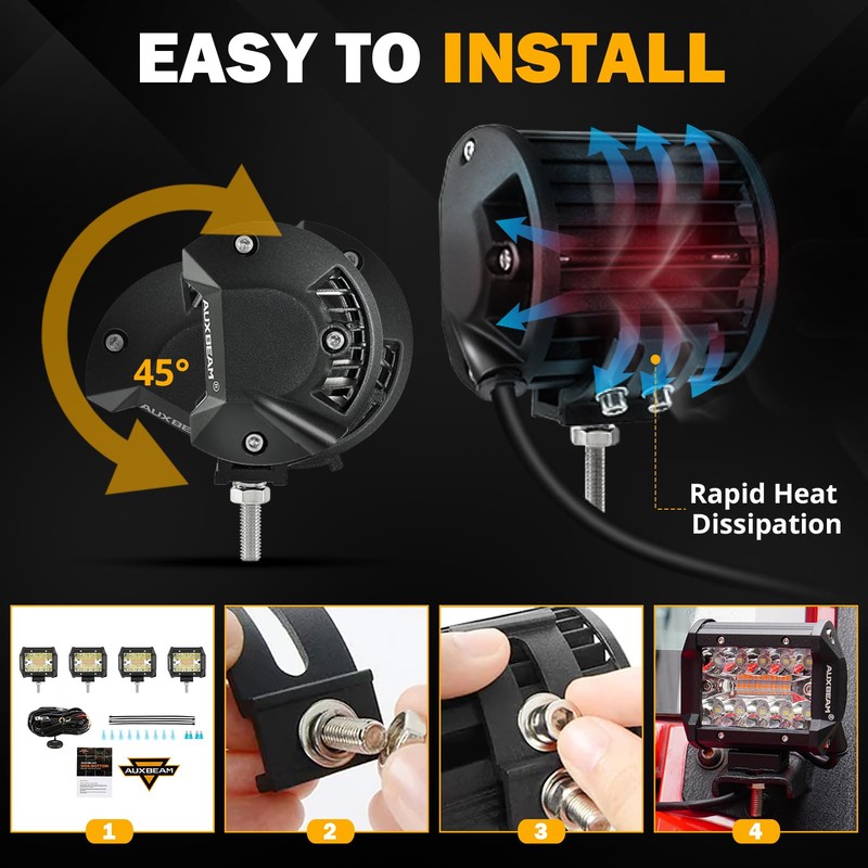 Auxbeam 4 Inch 240W LED Pods, Amber White Fog Light
