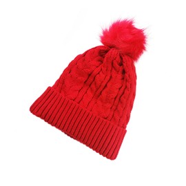 AUFIKR Knit Slouchy Beanie for Women Double Layer Fleece Line Hat with Bobble Pom Pom Hats (Red)