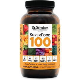 Dr. Schulze's SuperFood 100 - Everyday Superfood Supplement to Support Overall Wellness - Mutivitamin Support for Cellular Nutrition & Energy - Clean Ingredients - Gluten-Free & Dairy-Free - 270 Count