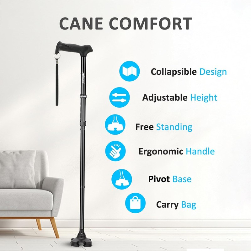 REHAND Walking Cane for Men & Women - Foldable, Adjustable,