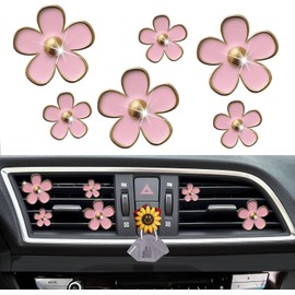 6 Pcs Pink Daisy Air Vent Clips - Cute Flower Conditioning Outlet Clip Car Air Fresheners Vent Clips Interior Decor Charm Cute Car Accessories for Women Girls + Mask Hook