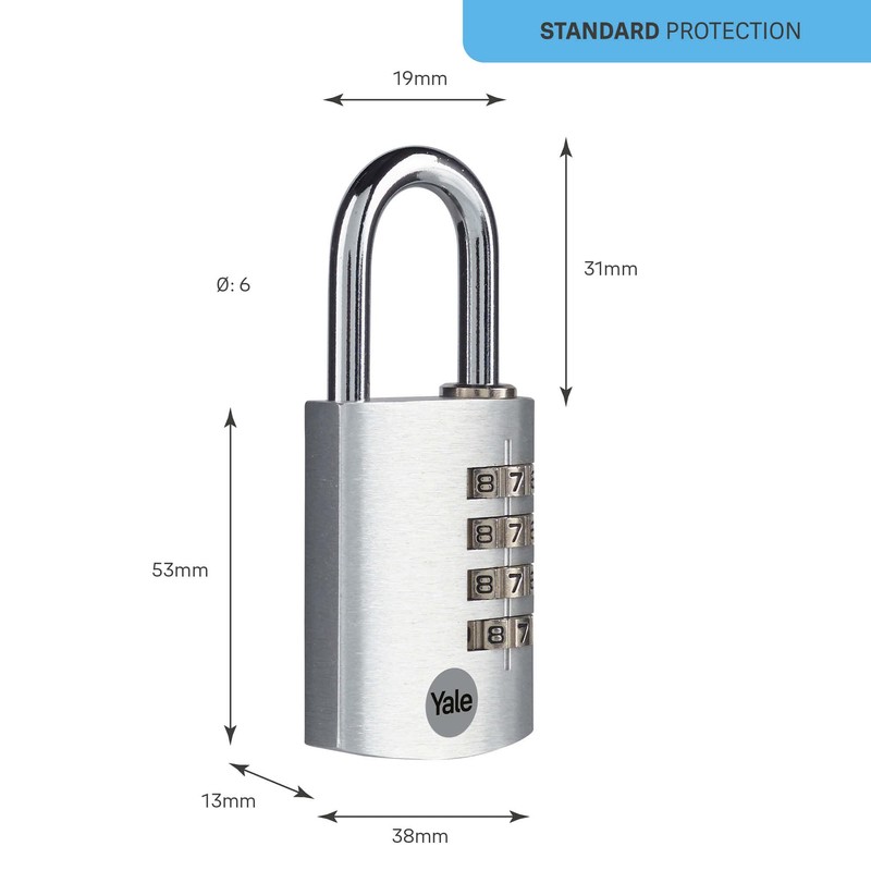 Yale - YE3CB/38/131/1/S Standardsicherheit 38 mm Aluminium -Kombination Vorhängeschlos