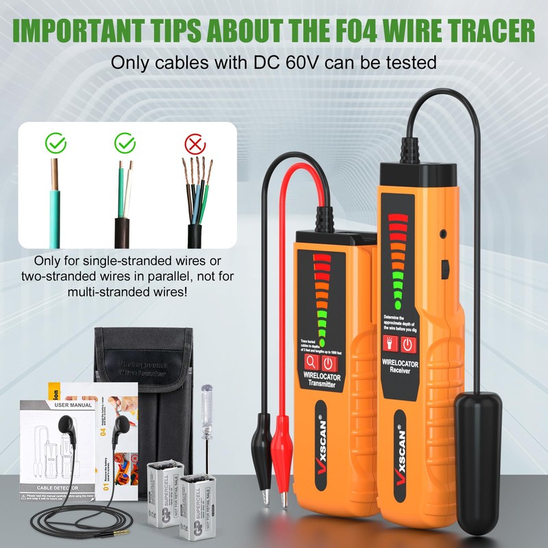 VXSCAN F04 Underground Wire Locator Tracer Tone Generator Kit and
