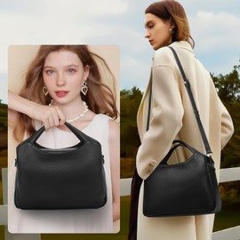 KOGTLA Genuine Leather Purses for Women, Crossbody Shoulder Bags with Top-Handle, Tote Satchel Handbags Black