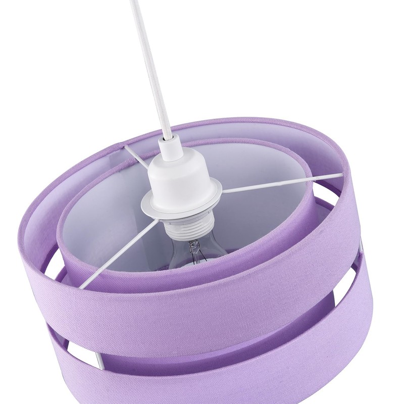 Contemporary Quality Lilac Linen Fabric Triple Tier Ceiling Pendant Light