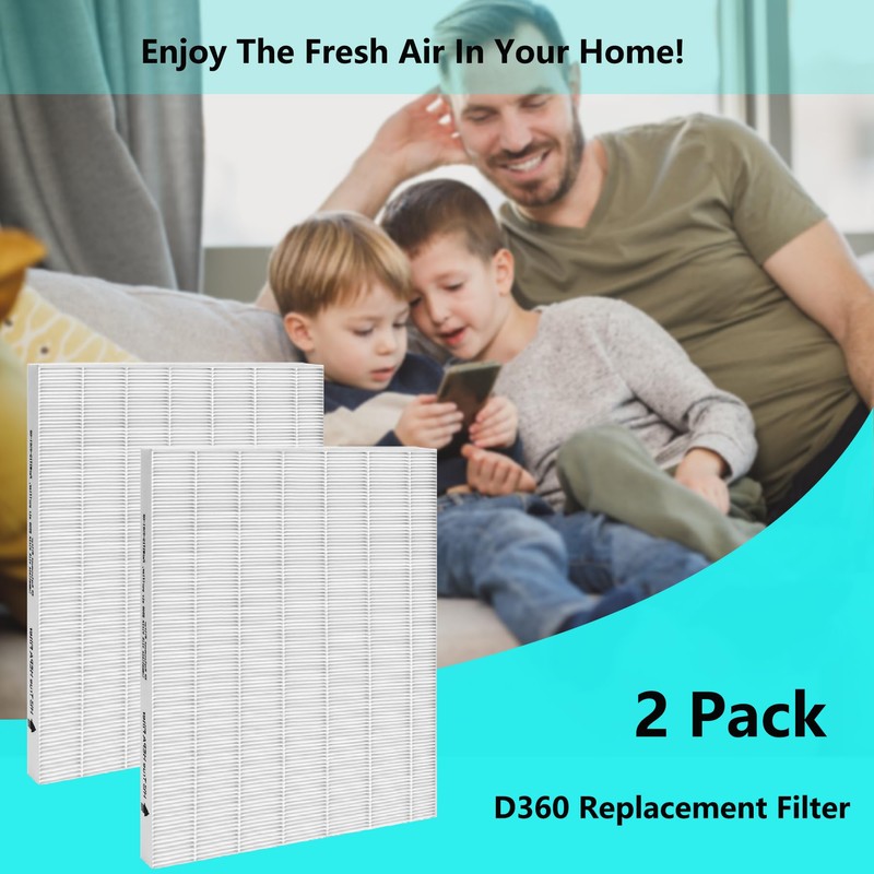2 Pack D360 True HEPA Replacement Filter, Compatible with Winix