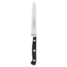 HENCKELS ZWILLING HENCKELS Classic Razor-Sharp 5-inch Serrated Utility Knife, Tomato Knife, German Engineered Informed by 100+ Years of Mastery, Black/Stainless Steel