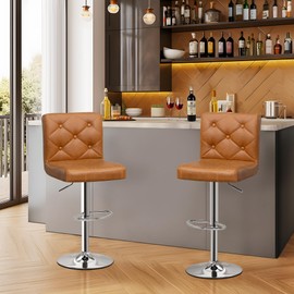 VECELO Bar Stools Set of 4, Modern PU Leather Adjustable Bar Stools with Back, 360° Swivel Bar Height Stools for Kitchen Counter Island, X-Large Size, 17.3" D x 16.5" W x 45" H, Brown