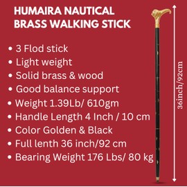 Humaira Nautical Solid Brass Lion Head Handle Wooden Walking Stick Cane Vintage Designer Handmade