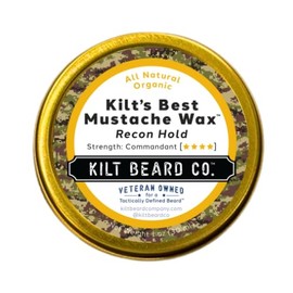Kilt Beard Co. Recon Hold Mustache Wax- Strong Hold for Competition & Precision Styling- Miltiary- Grade, Non- Sticky, High Heat Tolerance- Unscented, All- Natural & Organic- Beeswax & Carnauba Wax