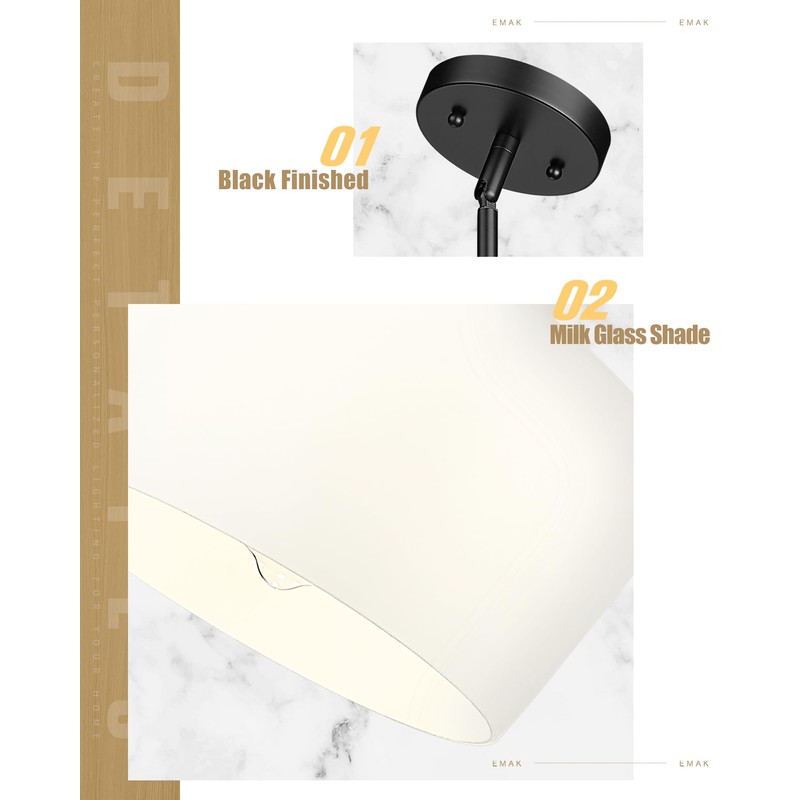 Emak Modern 8 Inch Black Pendant Light, Farmhouse Pendant Lighting