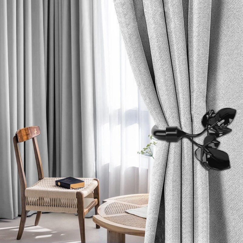 HIKMLK Piano Black Leaf Curtain Tiebacks - Piano-Lacquer Aluminum Holdbacks
