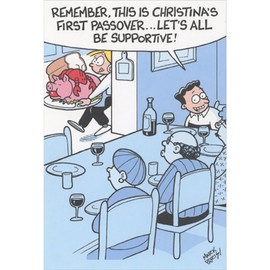 Recycled Paper Greetings Let's Be Supportive: Woman Carrying Large Tray of Food Funny/Humorous Passover Card