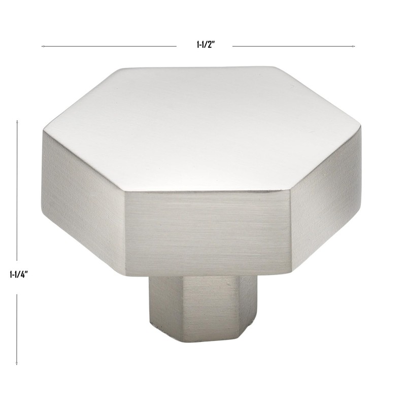 GlideRite 1-1/2 Inch Solid Hexagon Cabinet Knob, Satin Nickel, 5824